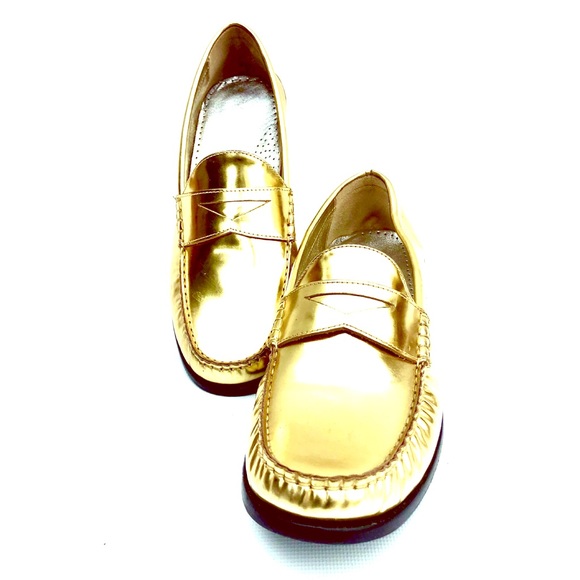 metallic gold loafers